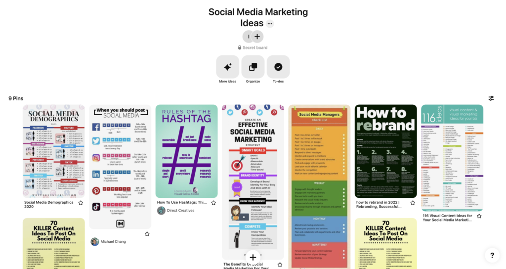 Social media marketing Pinterest board